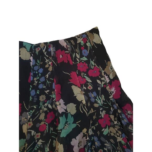 Vintage Women 6 LAUREN by Ralph Lauren Georgette Black Floral Printed Skirt - Picture 2 of 5